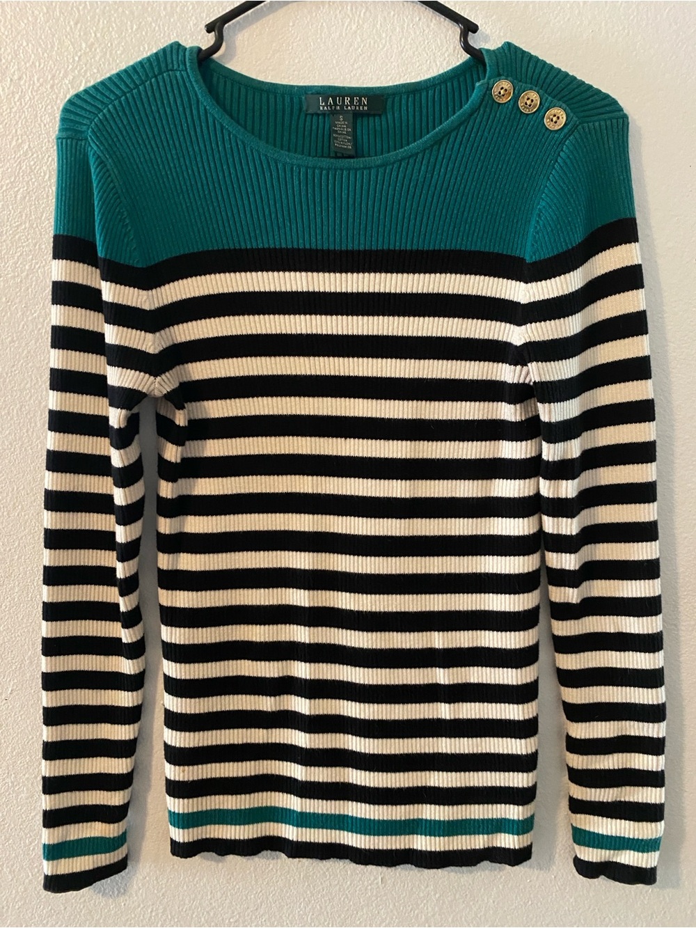 Ralph Lauren Ribbed-Knit Stripes Long Sleeve Sweater